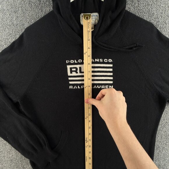 Ralph Lauren Polo Jeans Rabbit Hair Blend Black Flag Sweater Hooded USA Logo RL - Picture 7 of 14